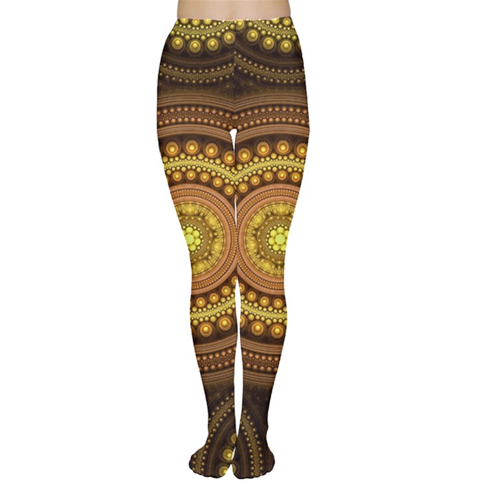 Fractal Yellow Gold Circles Tights