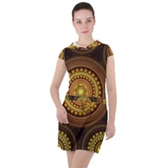 Fractal Yellow Gold Circles Drawstring Hooded Dress by Wegoenart