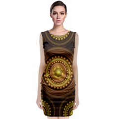 Fractal Yellow Gold Circles Sleeveless Velvet Midi Dress by Wegoenart