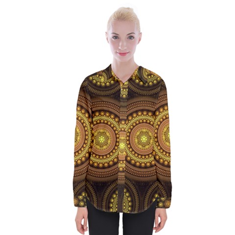 Fractal Yellow Gold Circles Womens Long Sleeve Shirt by Wegoenart