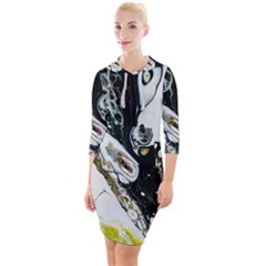 Abstract Structure Pattern Quarter Sleeve Hood Bodycon Dress