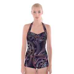 Geometry Math Fractal Art Boyleg Halter Swimsuit  by Wegoenart