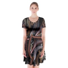 Geometry Math Fractal Art Short Sleeve V-neck Flare Dress by Wegoenart