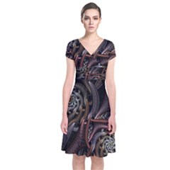 Geometry Math Fractal Art Short Sleeve Front Wrap Dress by Wegoenart