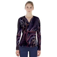 Geometry Math Fractal Art V-neck Long Sleeve Top by Wegoenart