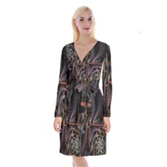 Geometry Math Fractal Art Long Sleeve Velvet Front Wrap Dress by Wegoenart