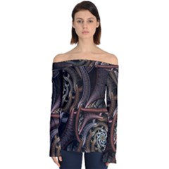 Geometry Math Fractal Art Off Shoulder Long Sleeve Top by Wegoenart