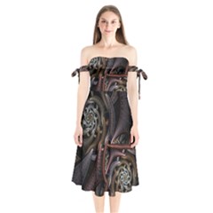 Geometry Math Fractal Art Shoulder Tie Bardot Midi Dress by Wegoenart