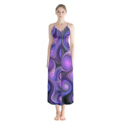 Abstract Pattern Fractal Wallpaper Button Up Chiffon Maxi Dress