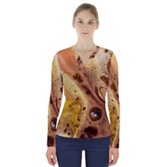 Abstract Art Modern Detail Macro V-neck Long Sleeve Top by Wegoenart