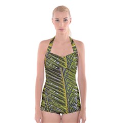 Palm Fronds Palm Palm Leaf Plant Boyleg Halter Swimsuit  by Wegoenart