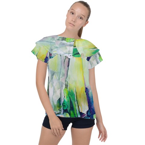 Art Abstract Modern Abstract Ruffle Collar Chiffon Blouse by Wegoenart