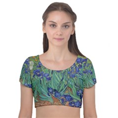 Antique Art Artwork Bloom Blooming Velvet Short Sleeve Crop Top 