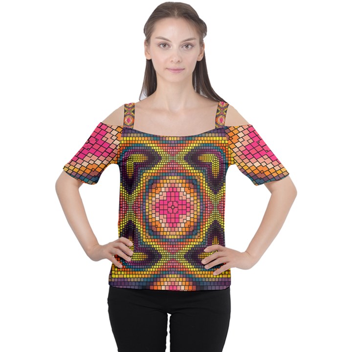 Kaleidoscope Art Pattern Ornament Cutout Shoulder Tee