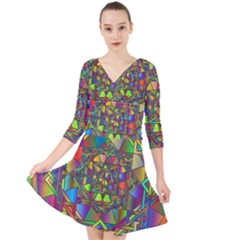 Mandala Star Interlocked Quarter Sleeve Front Wrap Dress by Wegoenart