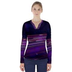 Abstract Cosmos Space Particle V-neck Long Sleeve Top by Wegoenart