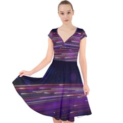 Abstract Cosmos Space Particle Cap Sleeve Front Wrap Midi Dress