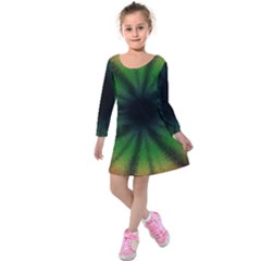 Sunflower Digital Flower Black Hole Kids  Long Sleeve Velvet Dress by Wegoenart