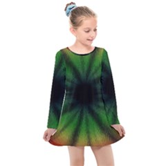 Sunflower Digital Flower Black Hole Kids  Long Sleeve Dress by Wegoenart