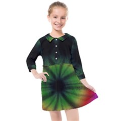 Sunflower Digital Flower Black Hole Kids  Quarter Sleeve Shirt Dress by Wegoenart