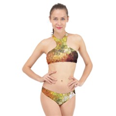 Autumn Kaleidoscope Art Pattern High Neck Bikini Set