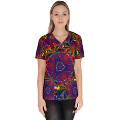 Kaleidoscope Pattern Ornament Women s V-neck Scrub Top by Wegoenart