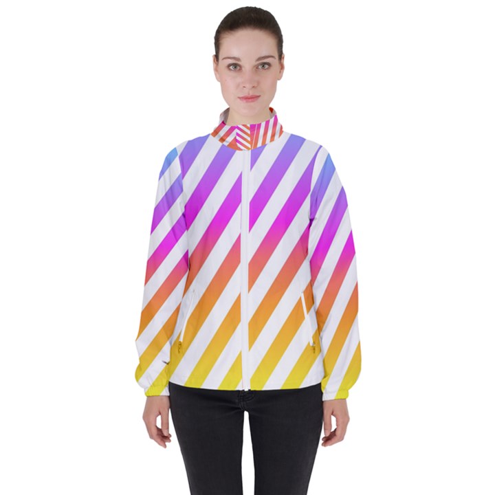 Abstract Lines Mockup Oblique High Neck Windbreaker (Women)