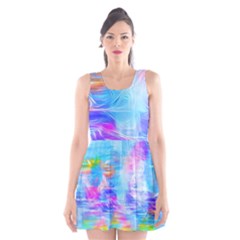 Background Drips Fluid Colorful Scoop Neck Skater Dress by Wegoenart