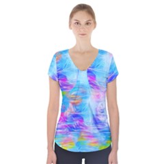 Background Drips Fluid Colorful Short Sleeve Front Detail Top by Wegoenart