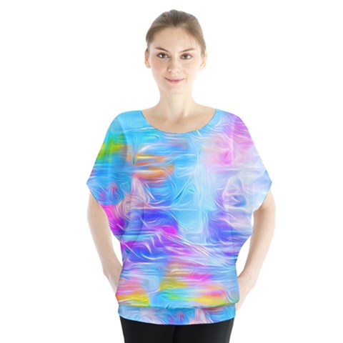 Background Drips Fluid Colorful Batwing Chiffon Blouse by Wegoenart