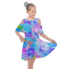 Background Drips Fluid Colorful Kids  Shoulder Cutout Chiffon Dress by Wegoenart