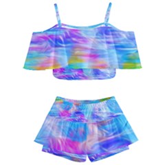 Background Drips Fluid Colorful Kids  Off Shoulder Skirt Bikini by Wegoenart