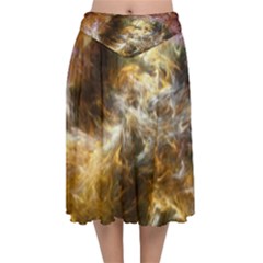 Fractal Background Color Colorful Velvet Flared Midi Skirt by Wegoenart