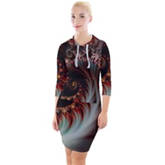 Digital Fractal Fractals Fantasy Quarter Sleeve Hood Bodycon Dress