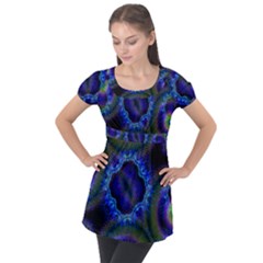 Kaleidoscope Art Pattern Ornament Puff Sleeve Tunic Top