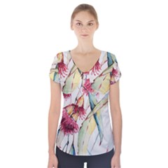 Plant Nature Flowers Foliage Short Sleeve Front Detail Top by Wegoenart