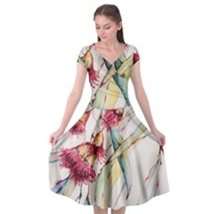 Plant Nature Flowers Foliage Cap Sleeve Wrap Front Dress