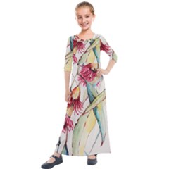 Plant Nature Flowers Foliage Kids  Quarter Sleeve Maxi Dress by Wegoenart