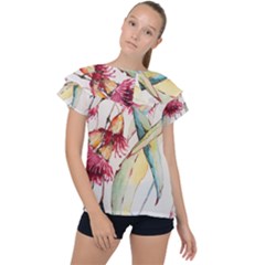 Plant Nature Flowers Foliage Ruffle Collar Chiffon Blouse