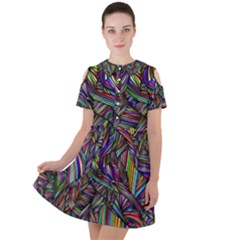 Abstract Background Short Sleeve Shoulder Cut Out Dress 