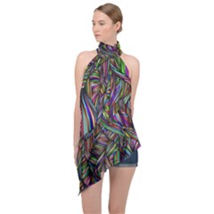 Abstract Background Halter Asymmetric Satin Top