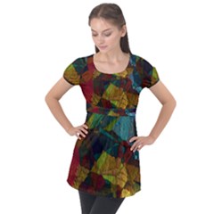 Background Color Template Abstract Puff Sleeve Tunic Top