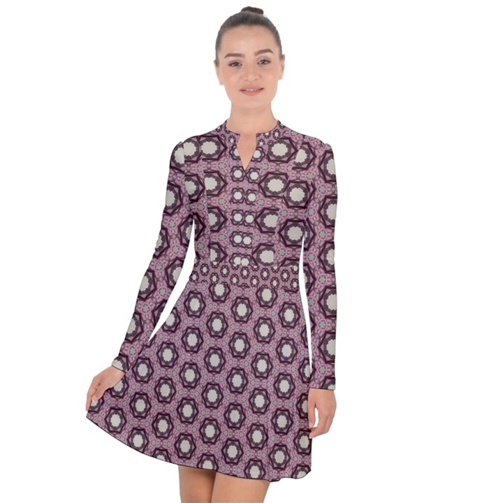 Background Pattern Structure Long Sleeve Panel Dress