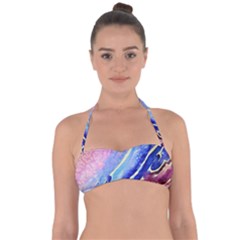 Painting Abstract Blue Pink Spots Halter Bandeau Bikini Top by Wegoenart