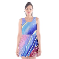 Painting Abstract Blue Pink Spots Scoop Neck Skater Dress by Wegoenart