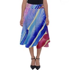 Painting Abstract Blue Pink Spots Perfect Length Midi Skirt by Wegoenart