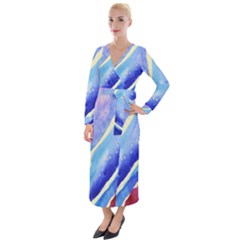 Painting Abstract Blue Pink Spots Velvet Maxi Wrap Dress