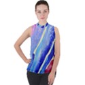 Painting Abstract Blue Pink Spots Mock Neck Chiffon Sleeveless Top View1