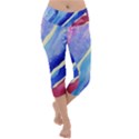 Painting Abstract Blue Pink Spots Lightweight Velour Capri Yoga Leggings View1