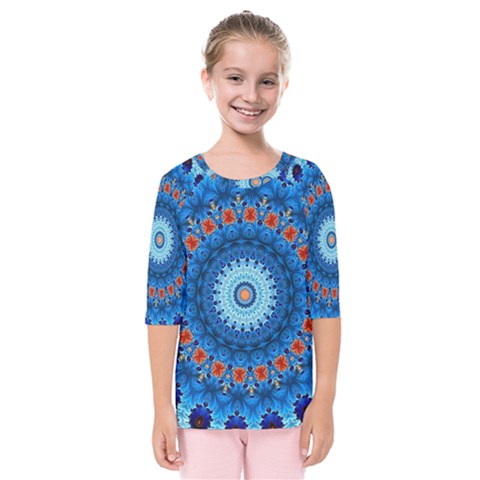 Rose Kaleidoscope Art Pattern Kids  Quarter Sleeve Raglan Tee by Wegoenart